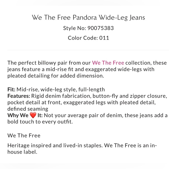 Free People NWOT We The Free Pandora Wide Leg Jeans in Heavenly - Picture 5 of 5